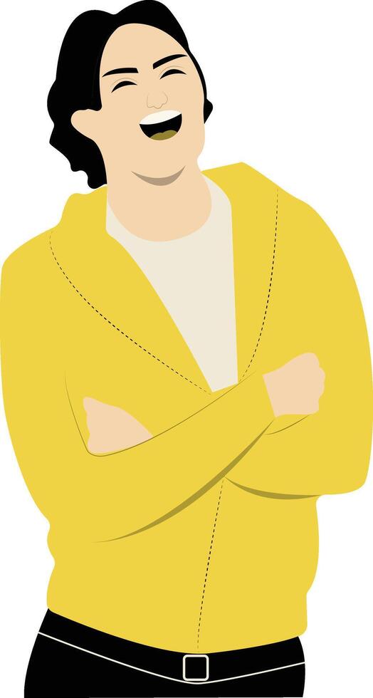 Young Men Laugh with Yellow Jacket vector