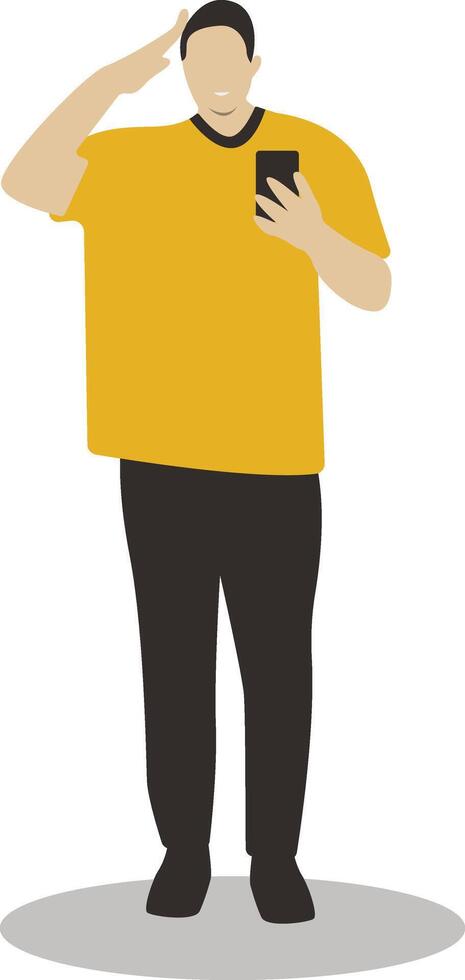 Business Man Holding Mobile Phone with Standing Pose vector