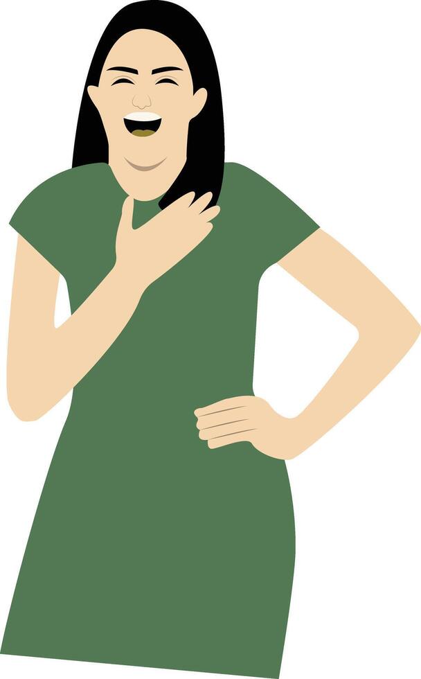 Young Girl Laugh with Green Dress vector