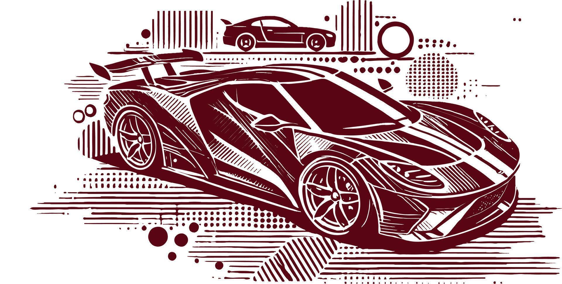 A racing car illustration with a background. vector