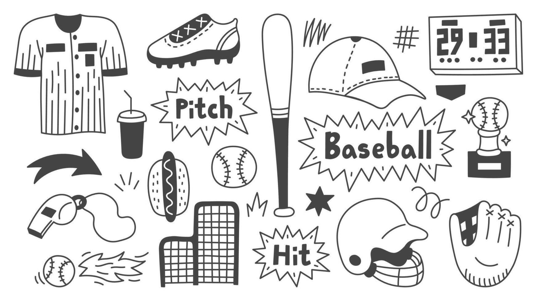 Baseball Doodle Design Elements Set 54651658 Vector Art at Vecteezy
