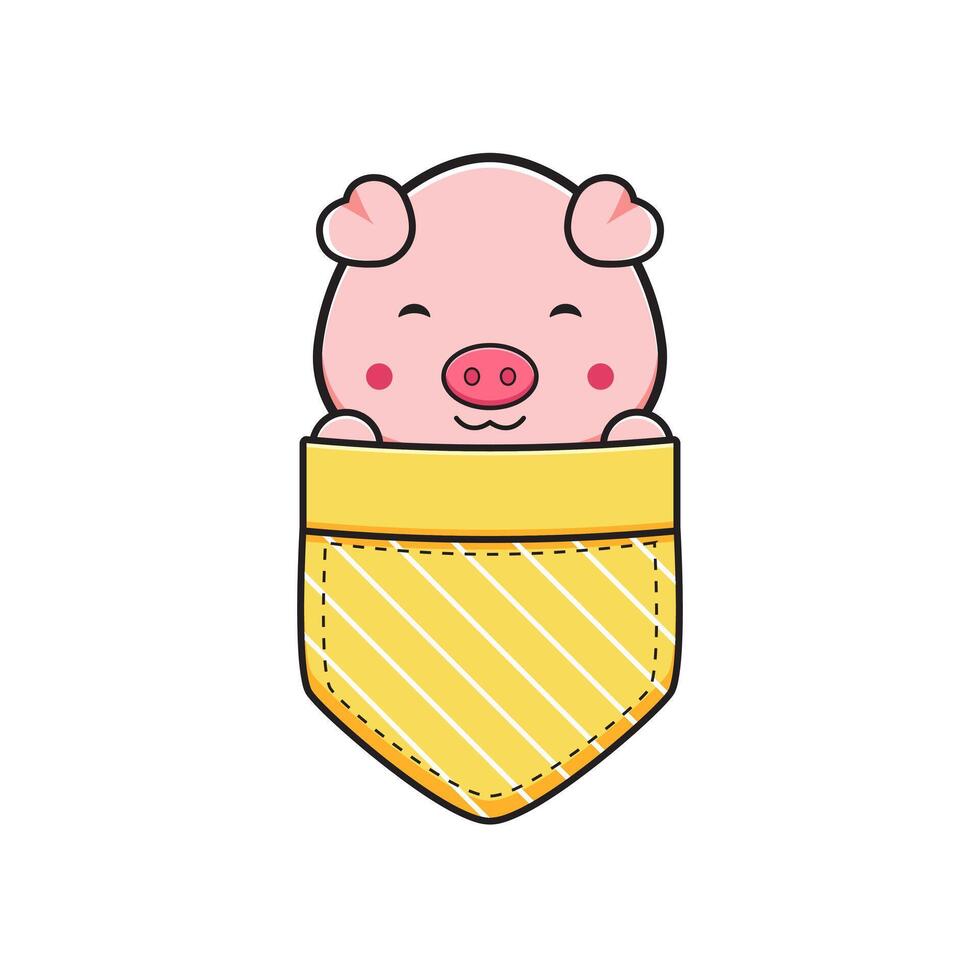 Cute rabbit in the pocket character cartoon icon illustration vector