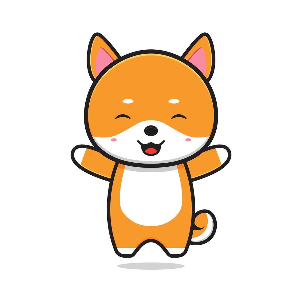 Cute happy shiba character cartoon icon illustration vector