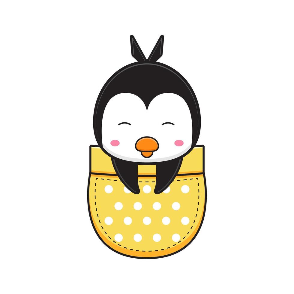 Cute penguin in the pocket character cartoon icon illustration vector