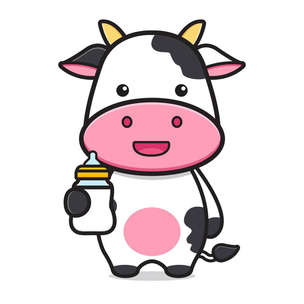 Cute cow holding milk character cartoon icon illustration vector