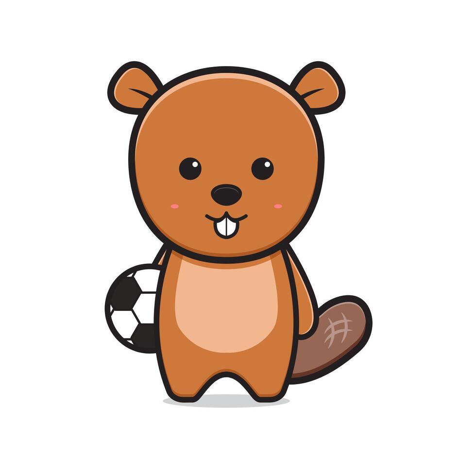 Cute beaver holding football mascot character cartoon icon illustration vector