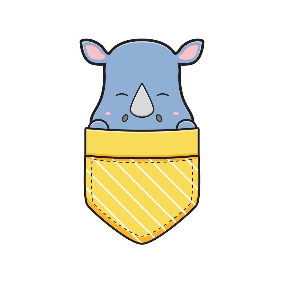 Cute rhino in the pocket character cartoon icon illustration vector