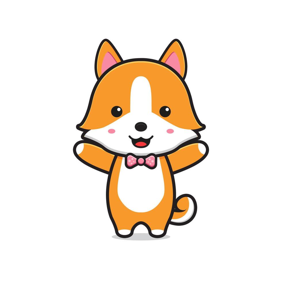 Cute happy corgi character cartoon icon illustration vector