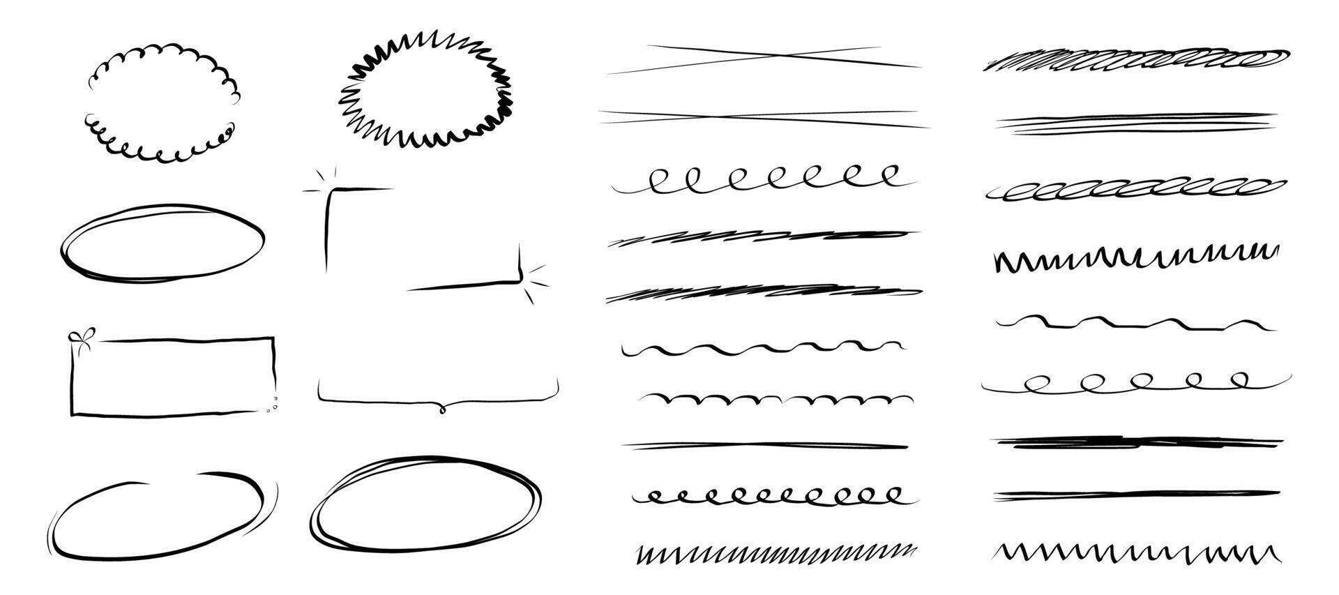 Underline mark border doodle hand drawn mark, swoosh highlight freehand brush. Grunge scribble curvy symbol. Marker check figure. vector