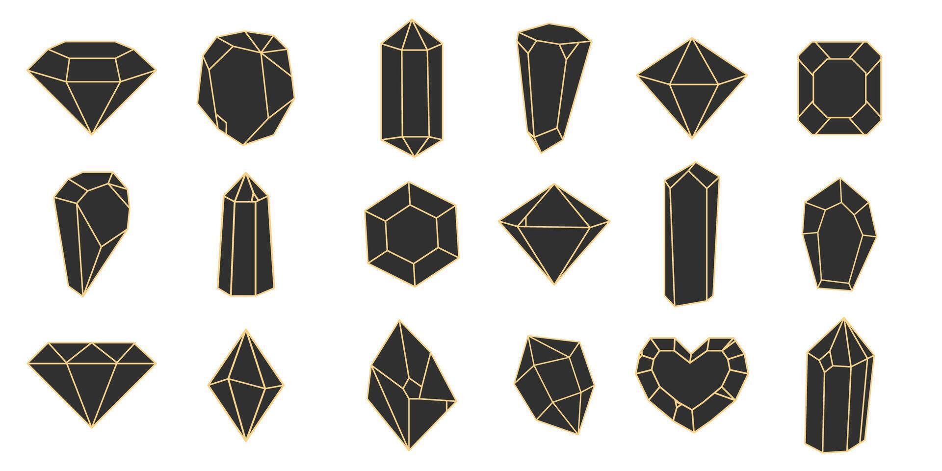 Crystal gemstone polygon stone, contour gem, polyhedron minimal. Elegant outline geometric quartz, jewel. Mineral linear icon. vector
