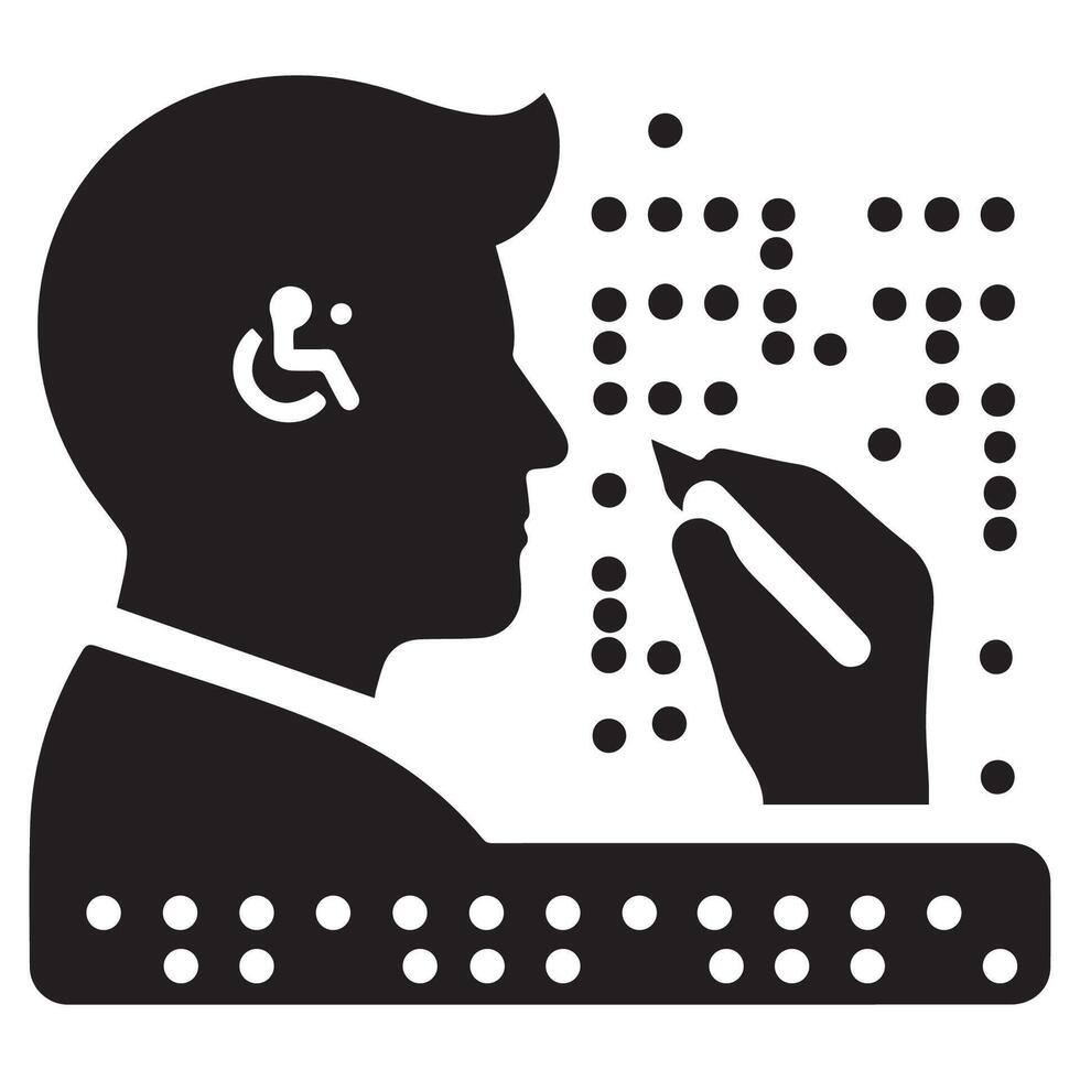 World Braille Day, man icon with braile font A hand reading braille with blue background Design vector
