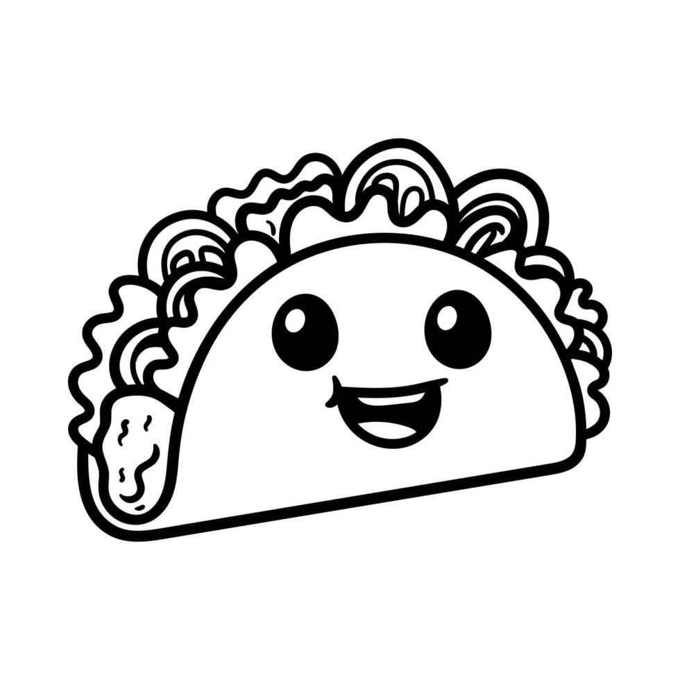 fun happy smiling taco cartoon character isolated drawing line art style sketch classic vintage design illustration vector