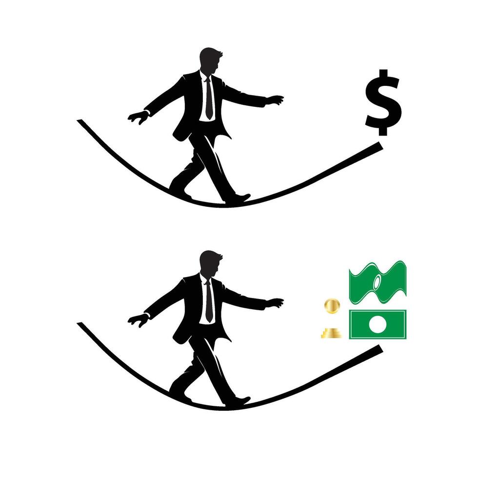 businessman on a tightrope going towards prize vector