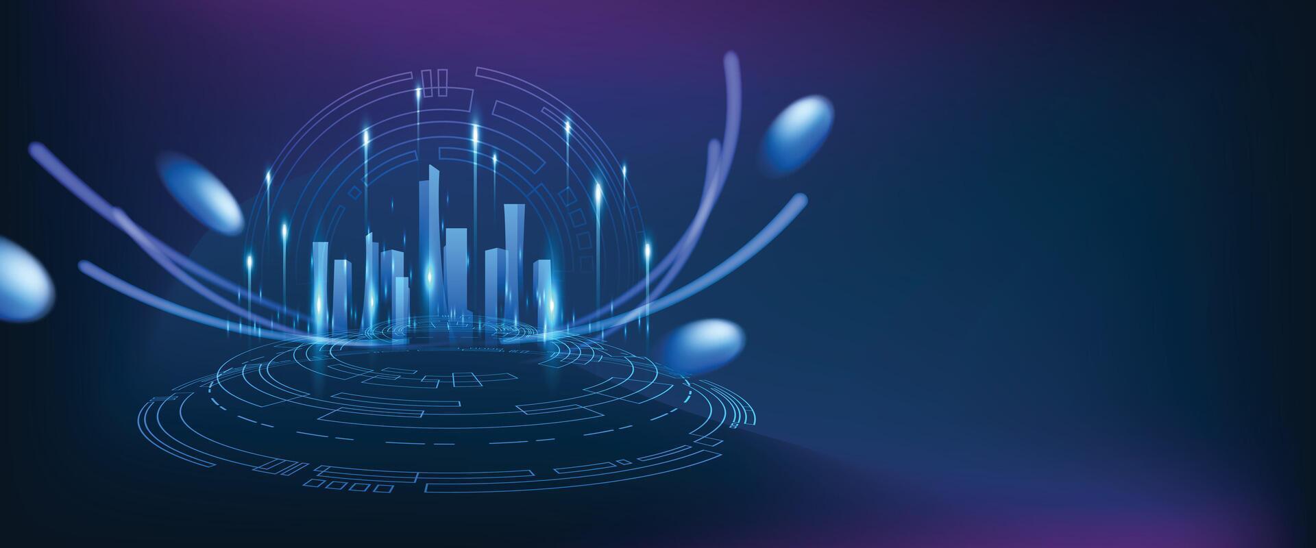 Smart city on blue background. Smart city low poly wireframe on blue background. Technology concept. vector