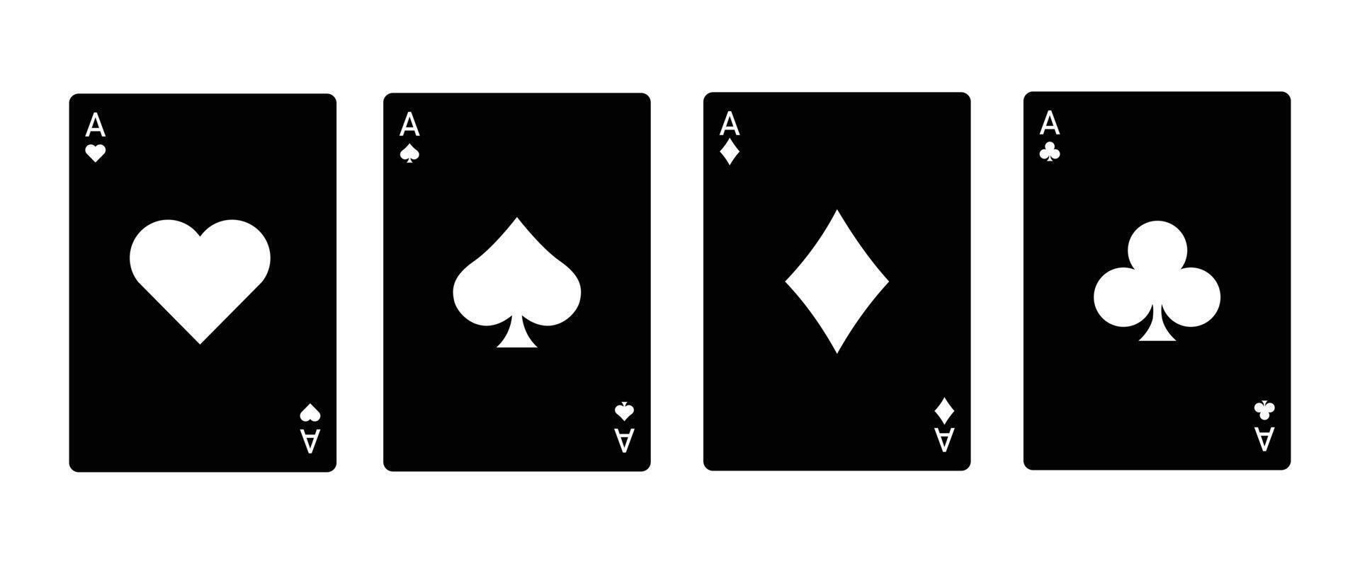 Black playing card set. Four playing card suits icon set. Poker cards suits. Hearts, clubs, diamonds, spades ace. Winning poker hand. Casino gambling concept. Isolated on white background. vector