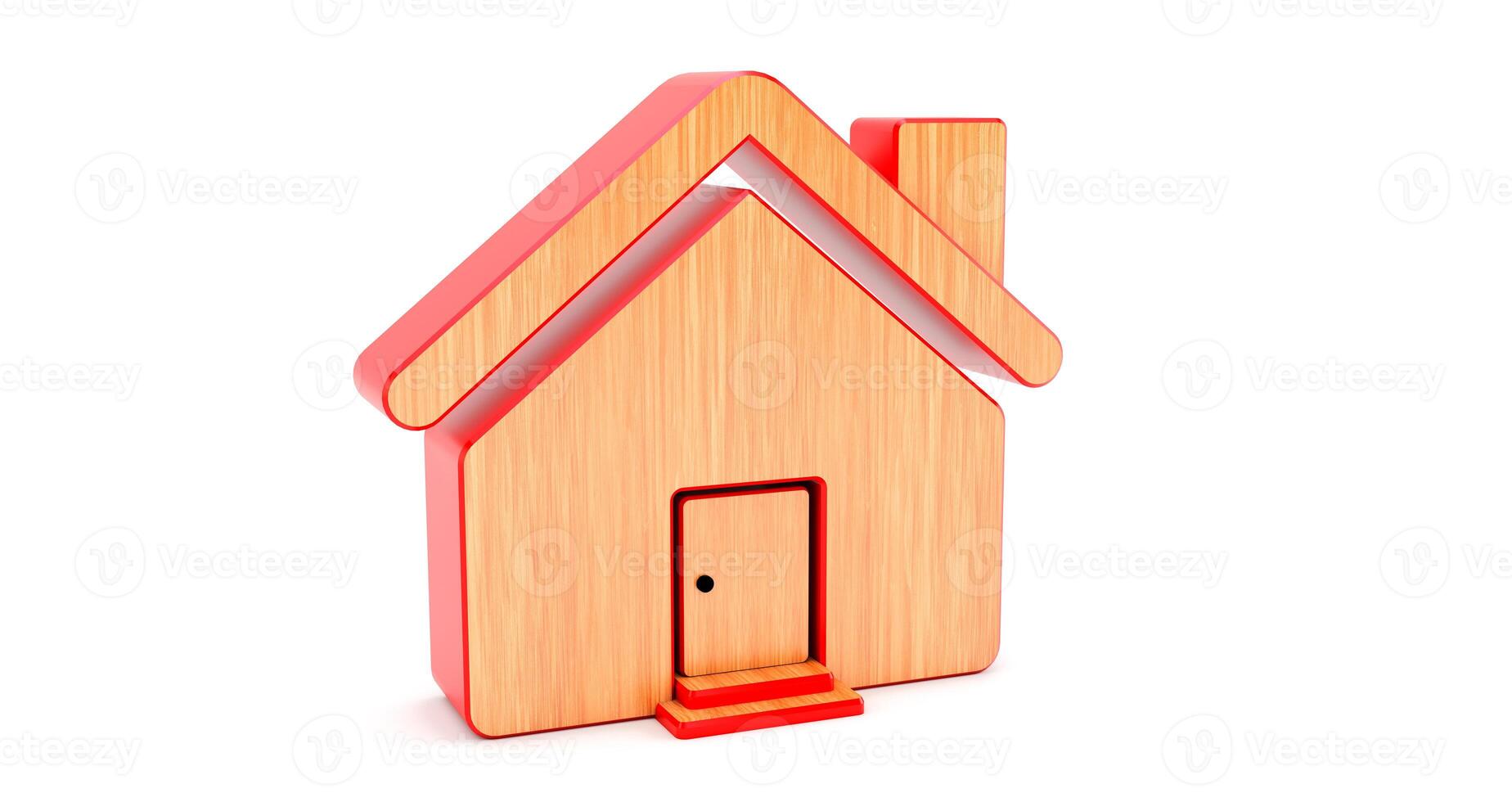 3d rendering of wooden house on white background. Idea for real estate concept photo