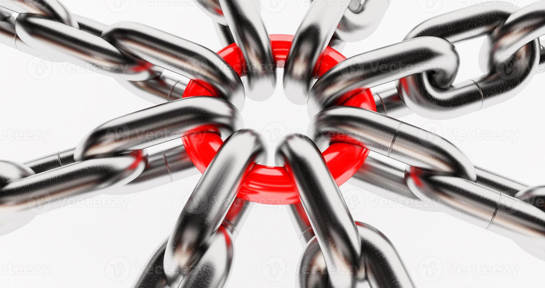 Steel chains connected by one link. Metal chain links isolated on white background . photo