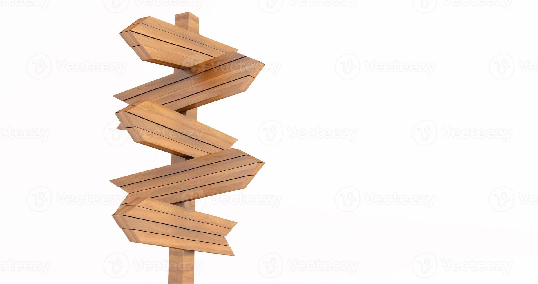 Empty wooden signpost isolated on white background photo