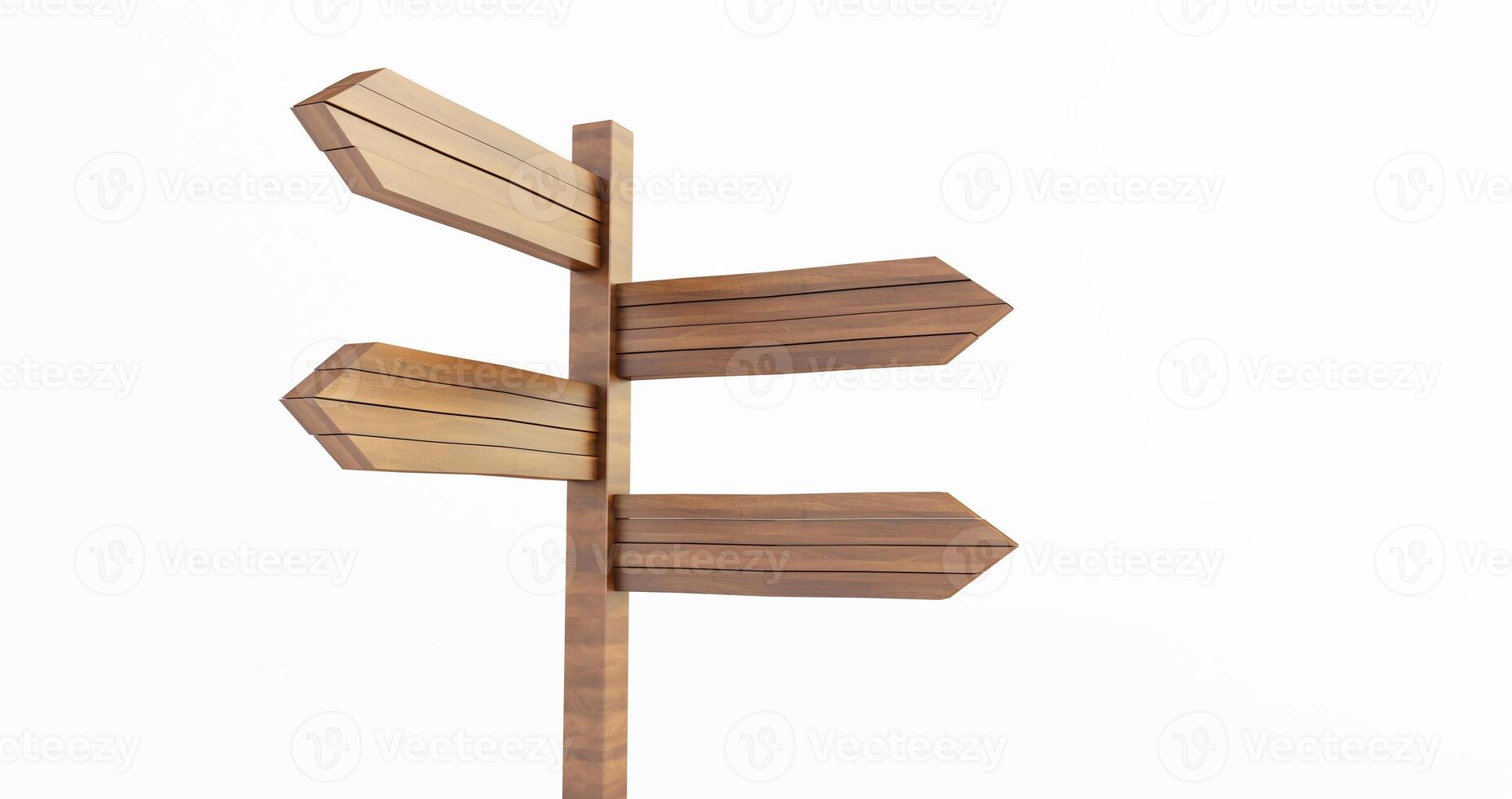 Empty wooden signpost isolated on white background photo