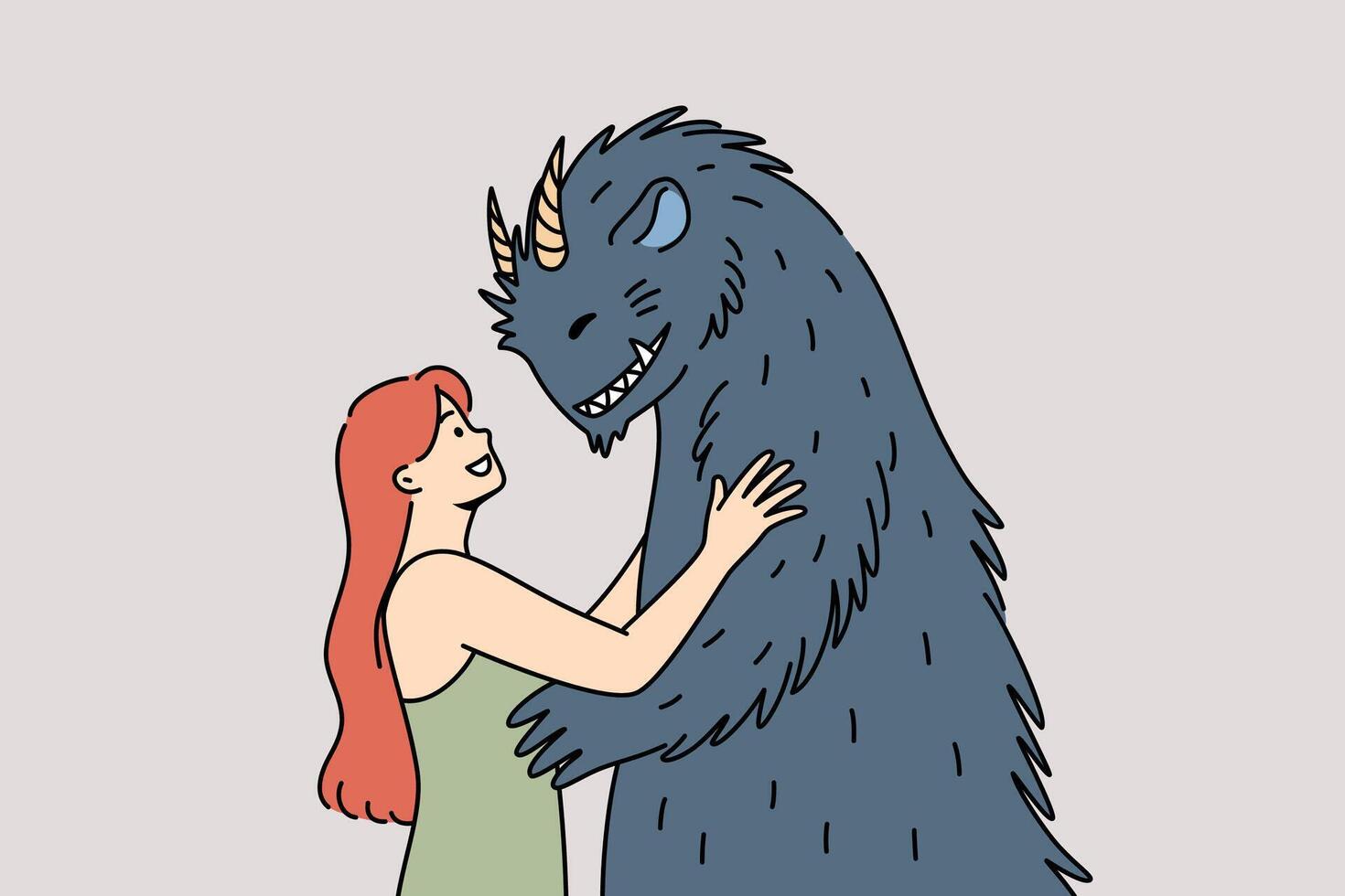Love beauty woman and beast from children fairy tale, for concept close relationship with werewolf vector