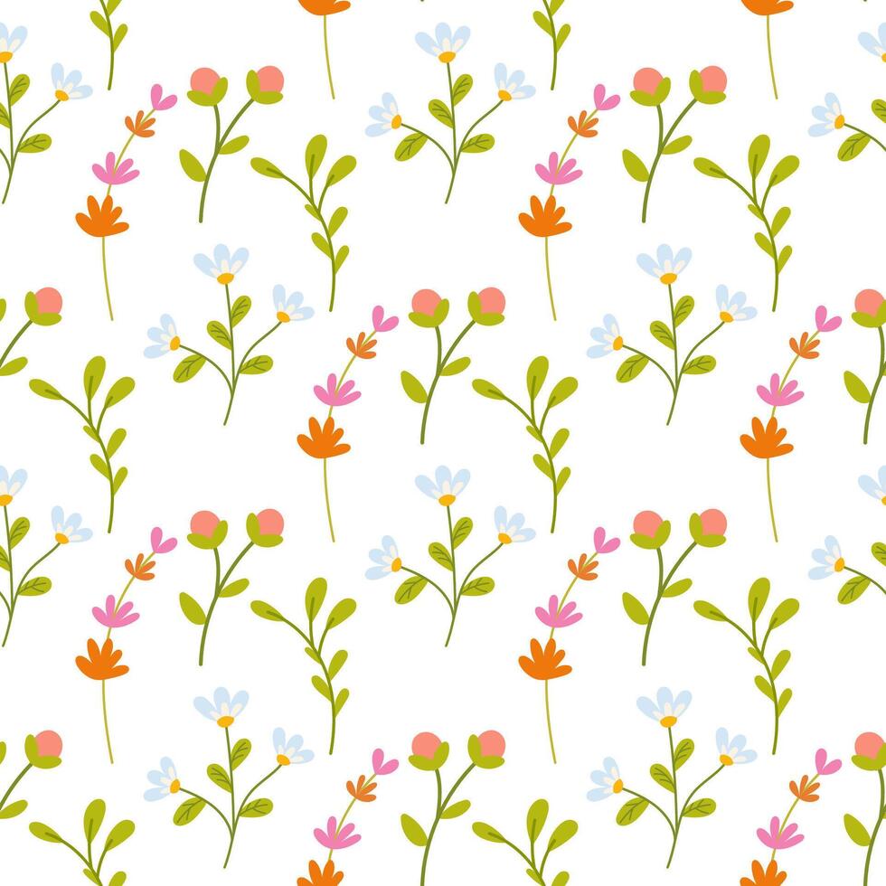 Seamless pattern of simple flowers. White background. illustration vector
