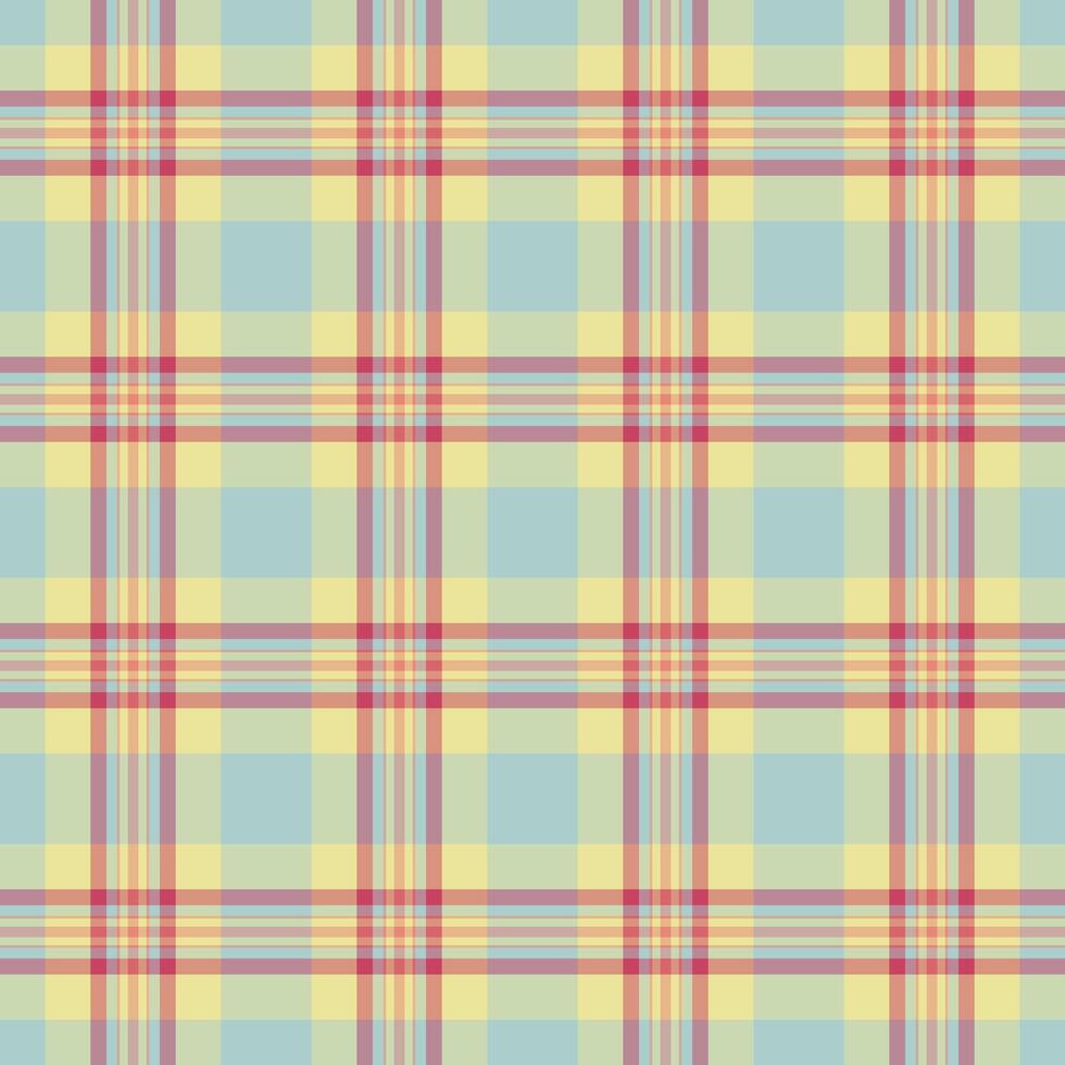 Delightful pastel plaid pattern in soft yellow, blue, and coral hues. Perfect for textile designs, website backgrounds, or scrapbooking projects. vector