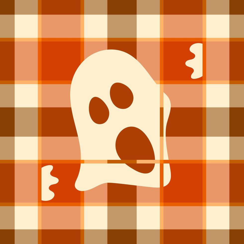 Halloween pattern with plaid stripes and pumpkins, spooky ghosts, and scary ornaments. Ideal for autumn background, textile, fabric, party decor, greeting cards, posters, or tiled wallpaper. vector