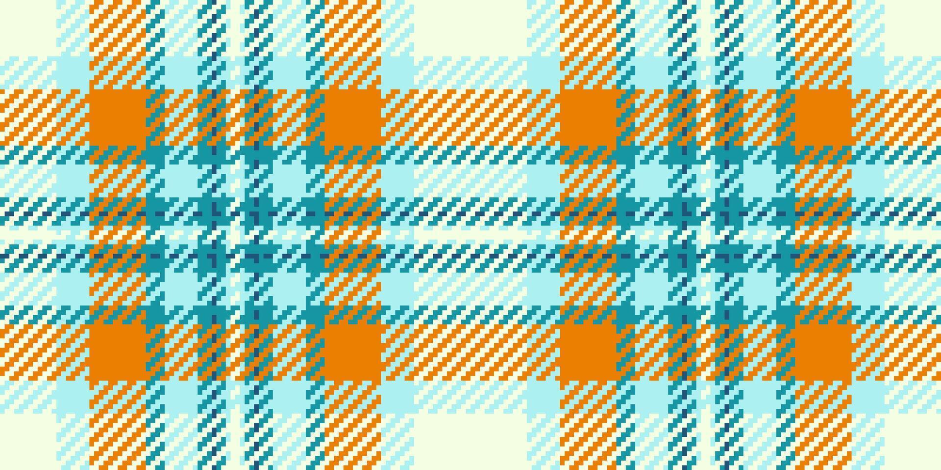 Vibrant teal, orange cream plaid pattern. Perfect for textile design, website backgrounds, or fashion projects. Modern geometric texture with a retro feel. vector