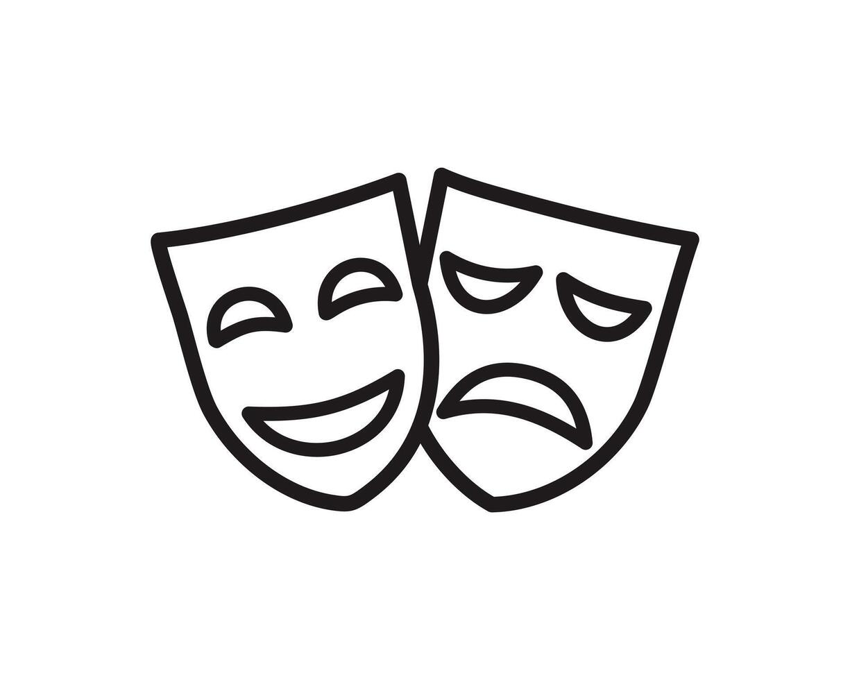 Comedy and Tragedy Masks. Masquerade Mask, Comic and Tragic Icon for Theater or Carnival. vector