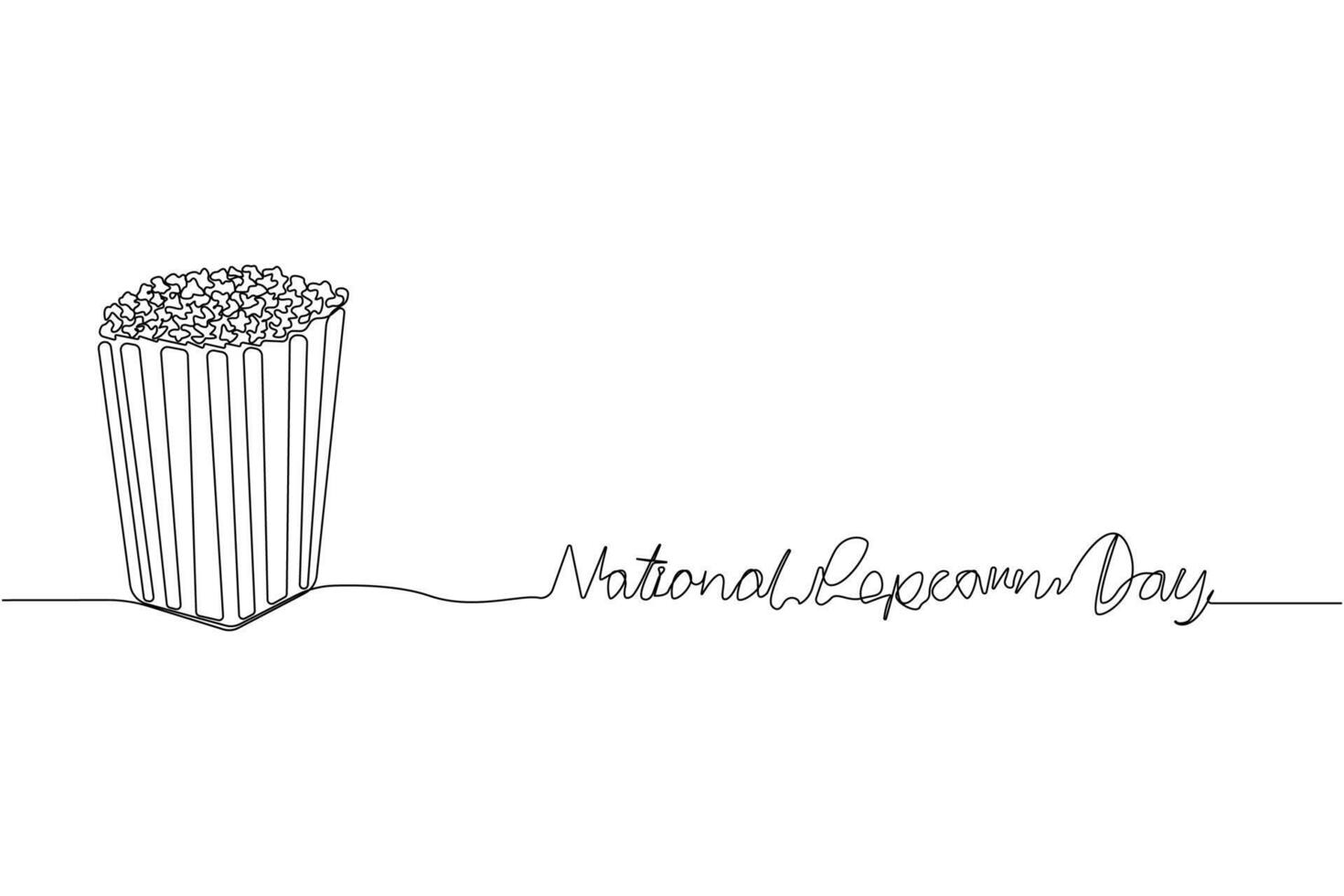 Continuous one line art drawing of popcorn. National Popcorn Day concept background vector