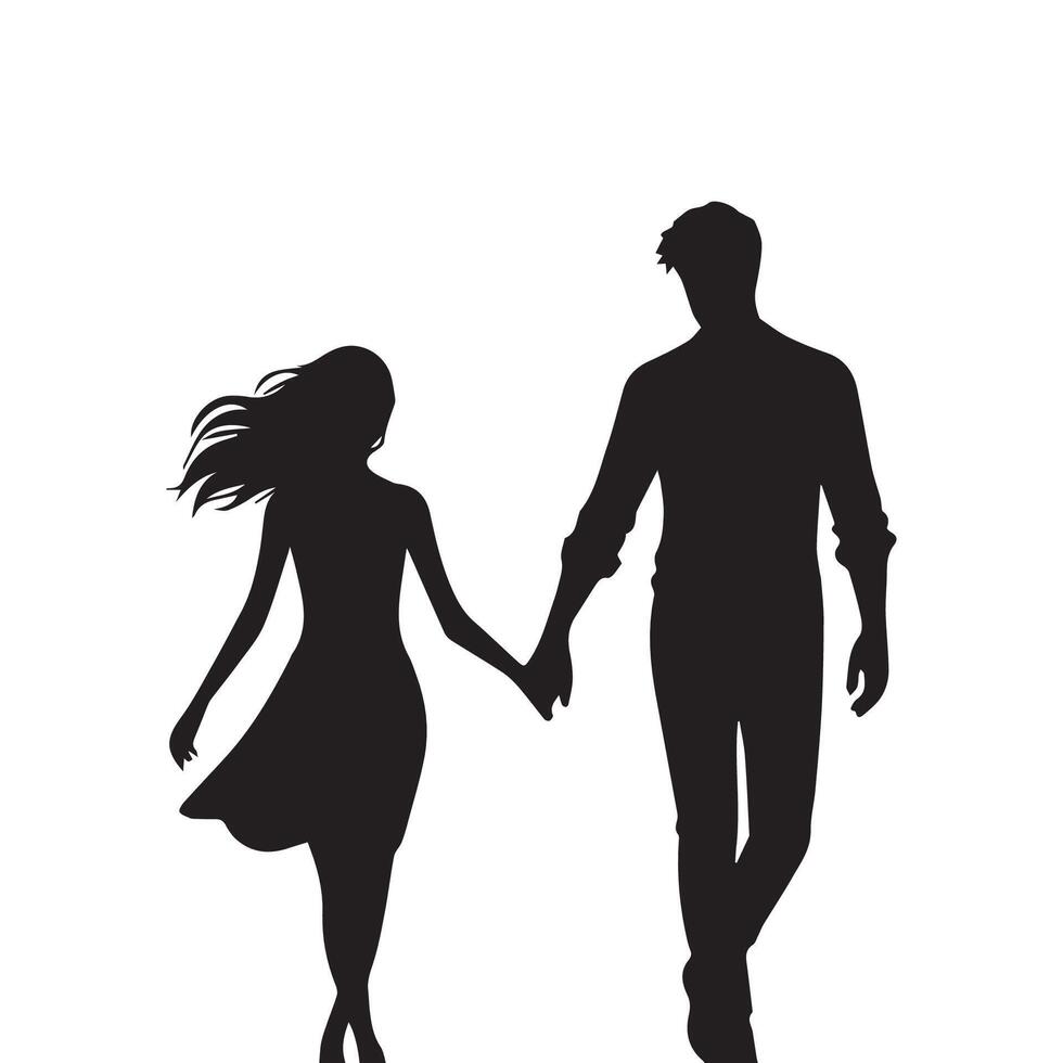 Couples are walking silhouette. Valentine's day concept background. vector