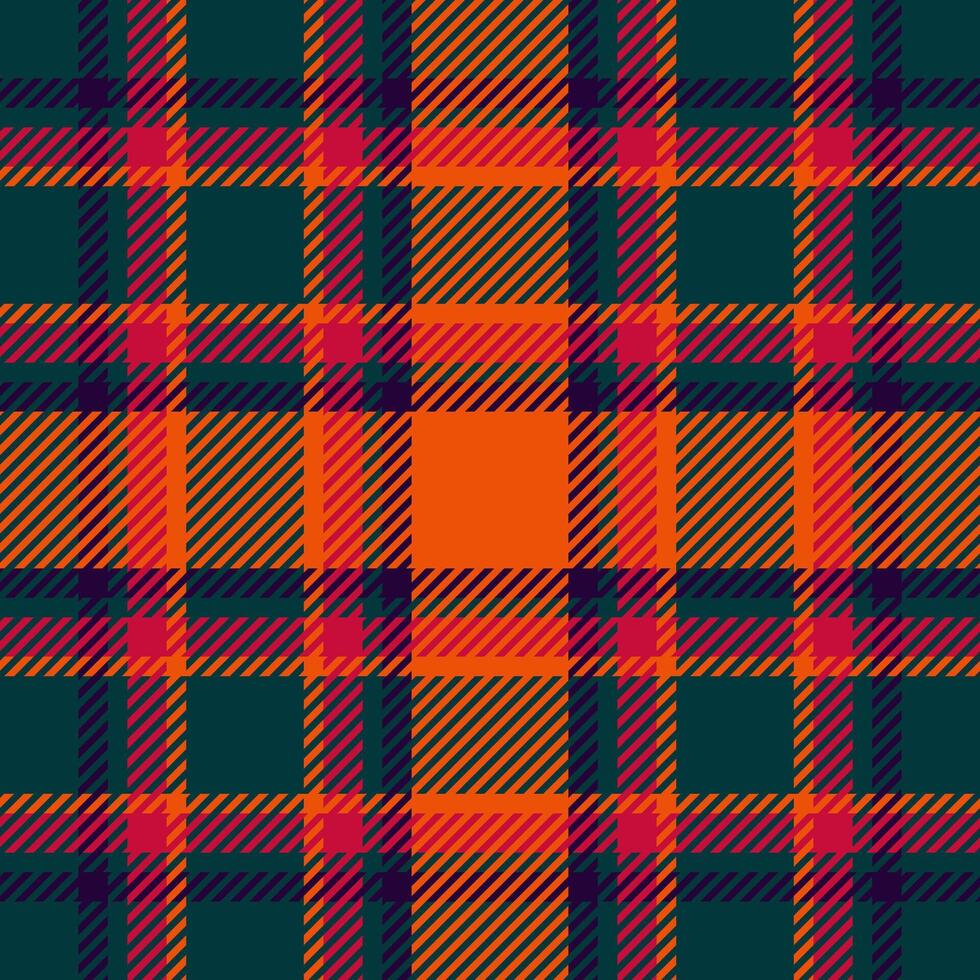 Vibrant autumnal plaid pattern in teal, orange, and crimson. Perfect for textile design, fall-themed projects, or adding a touch of seasonal style to your designs. vector