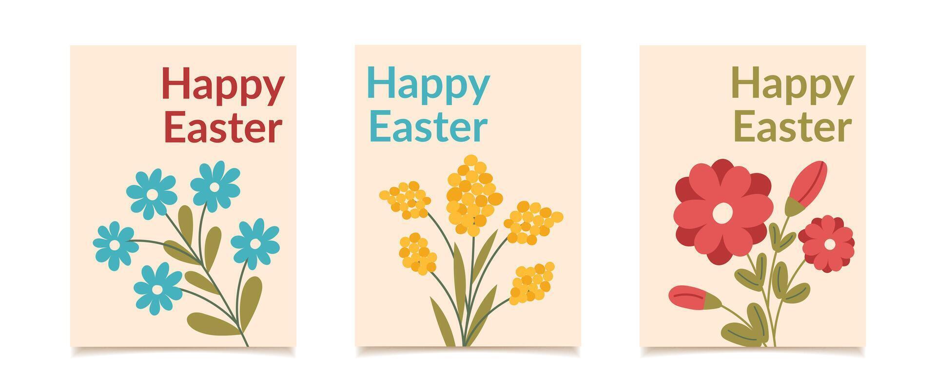 Easter cards set with flowers vector