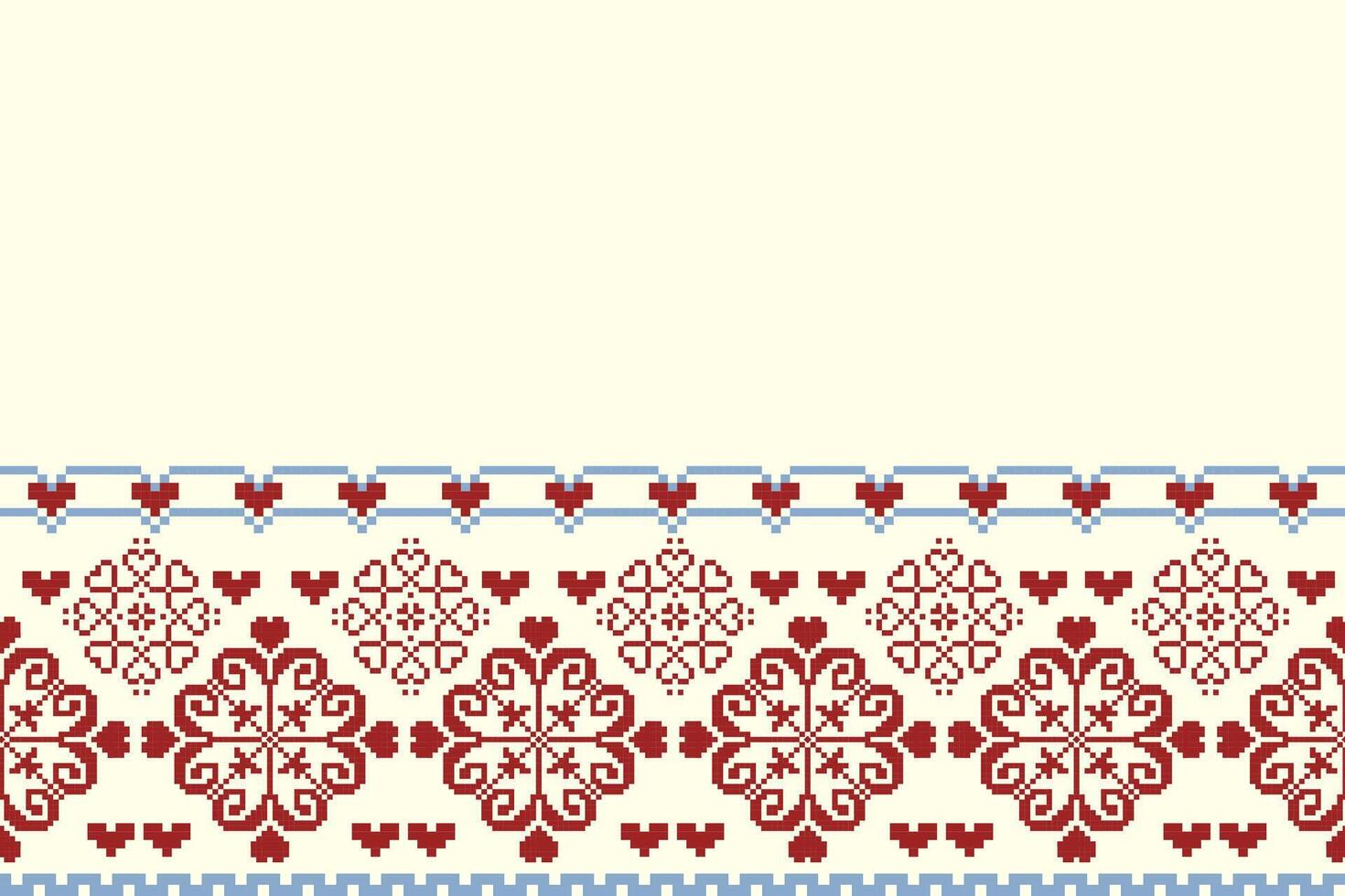 Romantic Nordic Pixel Heart and Floral Border Design for Valentines Day Wedding and Abstract Backgrounds vector