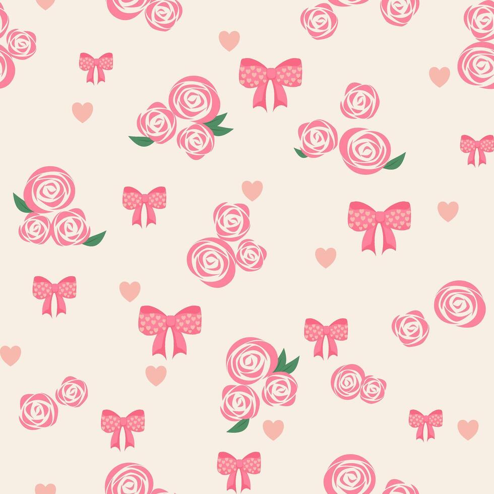 Geometric pattern in the designed with pink roses and bows vector