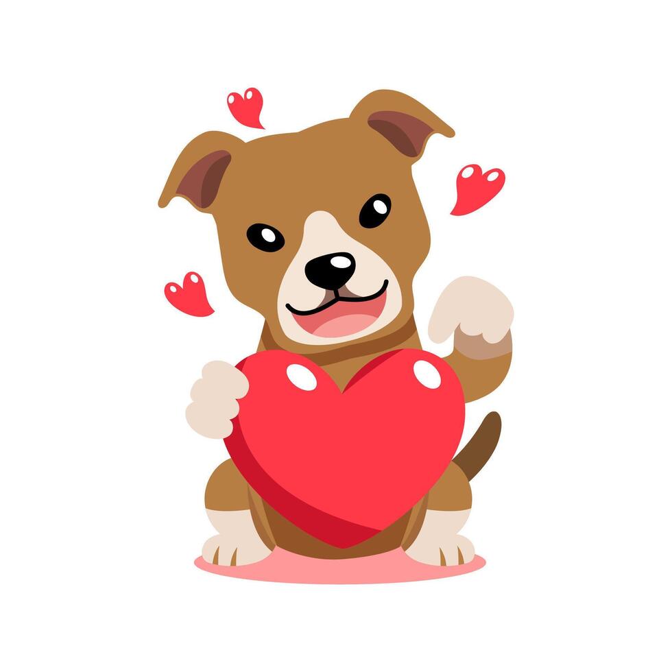 cartoon valentine cute pit bull terrier dog holding a big red heart vector
