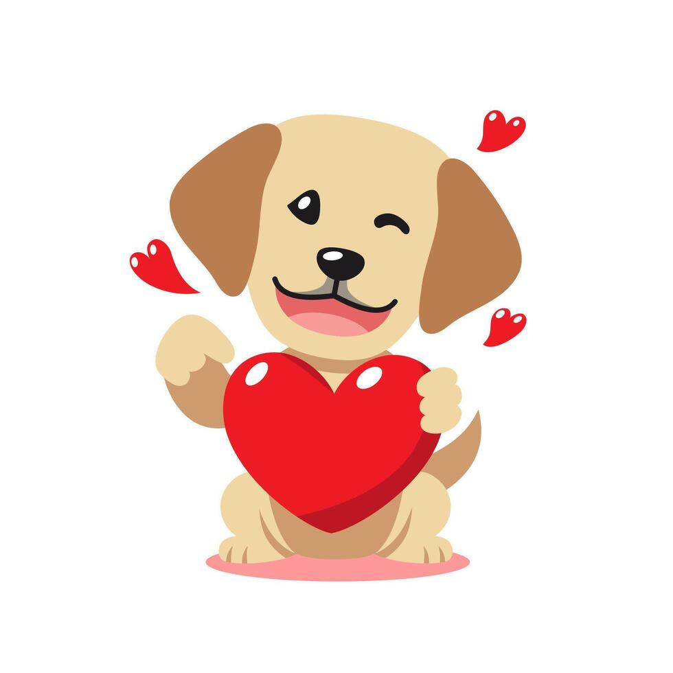cartoon valentine cute labrador retriever dog holding a big red heart vector