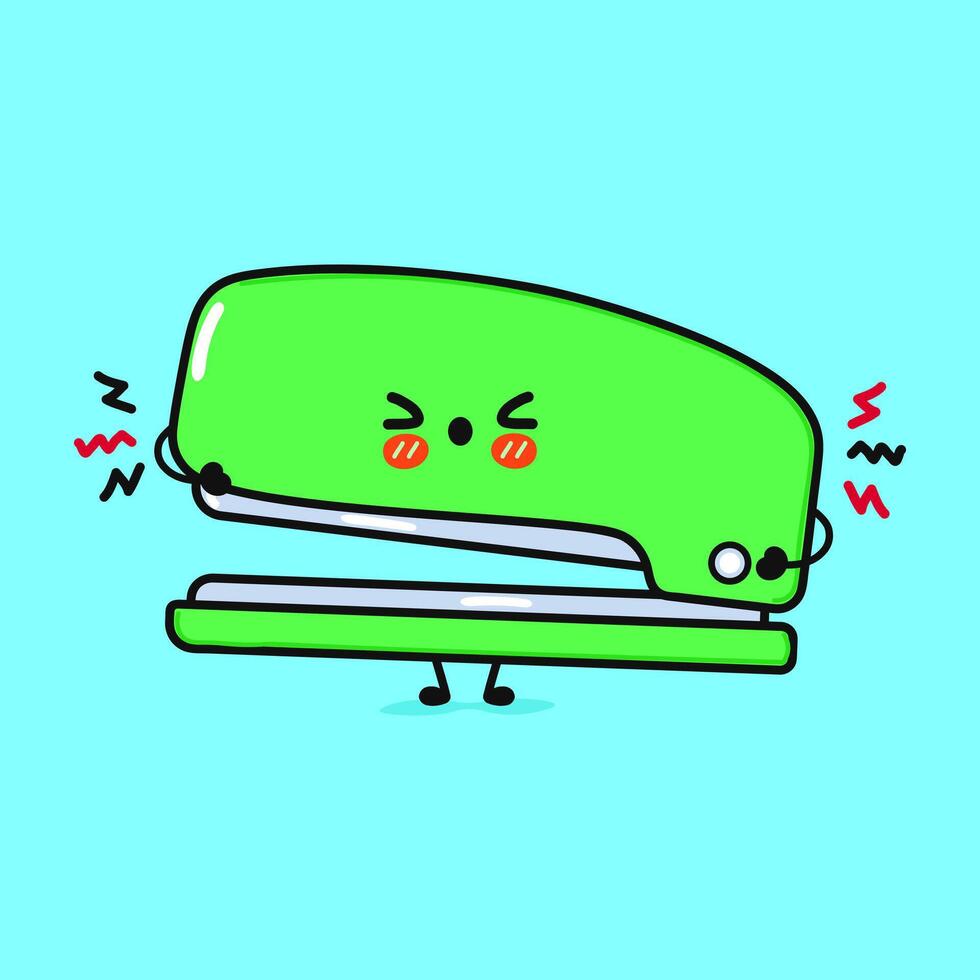Angry Stapler character. hand drawn cartoon kawaii character illustration icon. Isolated on blue background. Sad Stapler character concept vector
