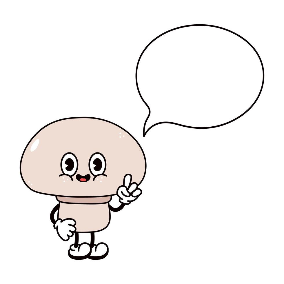 Cute funny Mushroom with an inscription character. hand drawn traditional cartoon vintage,retro, kawaii character illustration icon. Isolated white background. Mushroom character vector