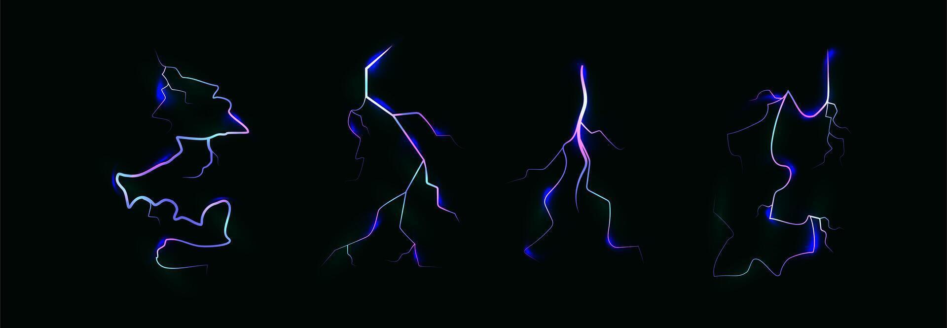 Powerful electrical current energy. Flash of lightning in a magic frame. Neon discharge in smoke effect. vector