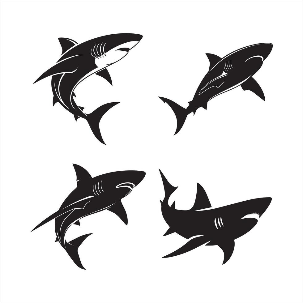 High-Quality Shark Silhouettes for Design vector