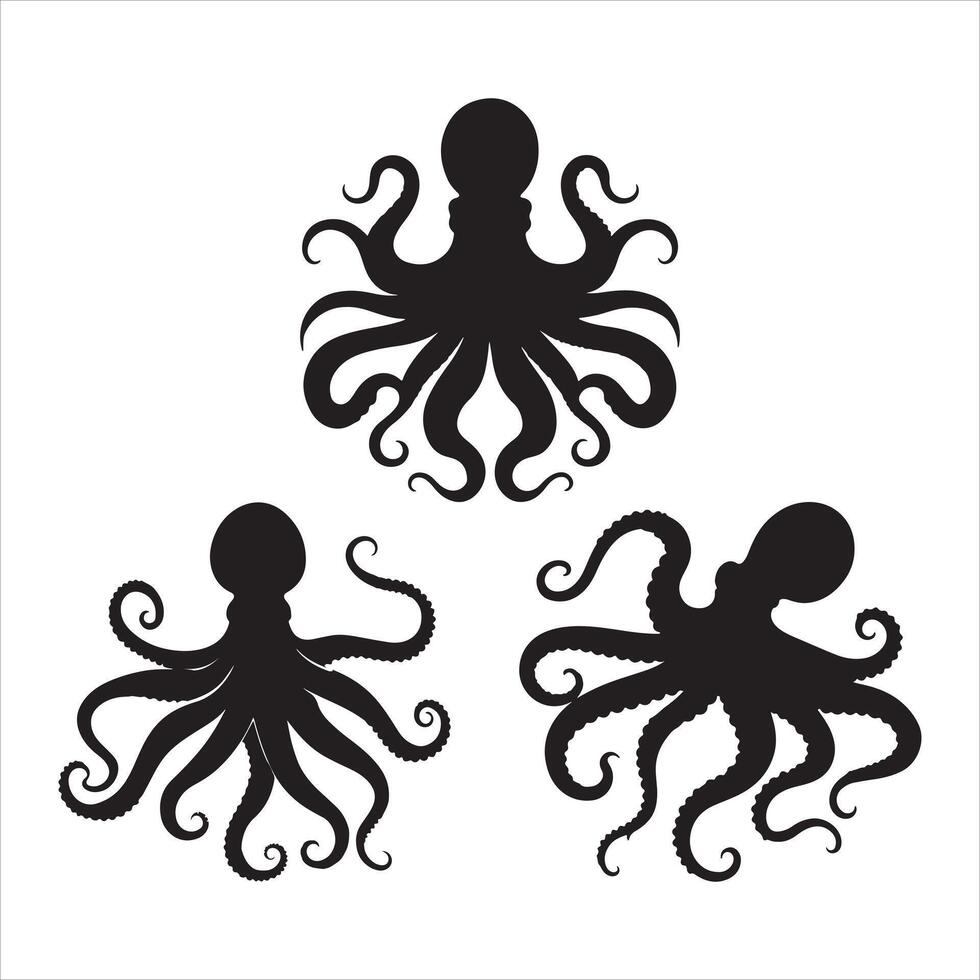 High-Quality Octopus Silhouettes for Design vector