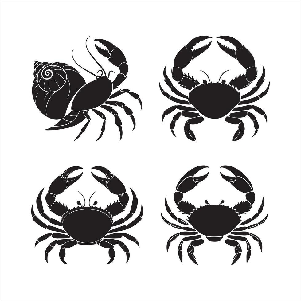 Crab Silhouette Collection in Black vector