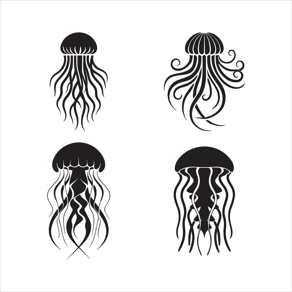 High-Quality Jellyfish Silhouettes for Design vector