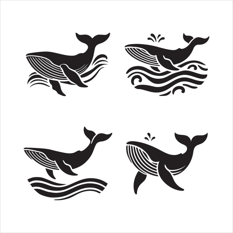 High-Quality Whale Silhouettes for Design vector