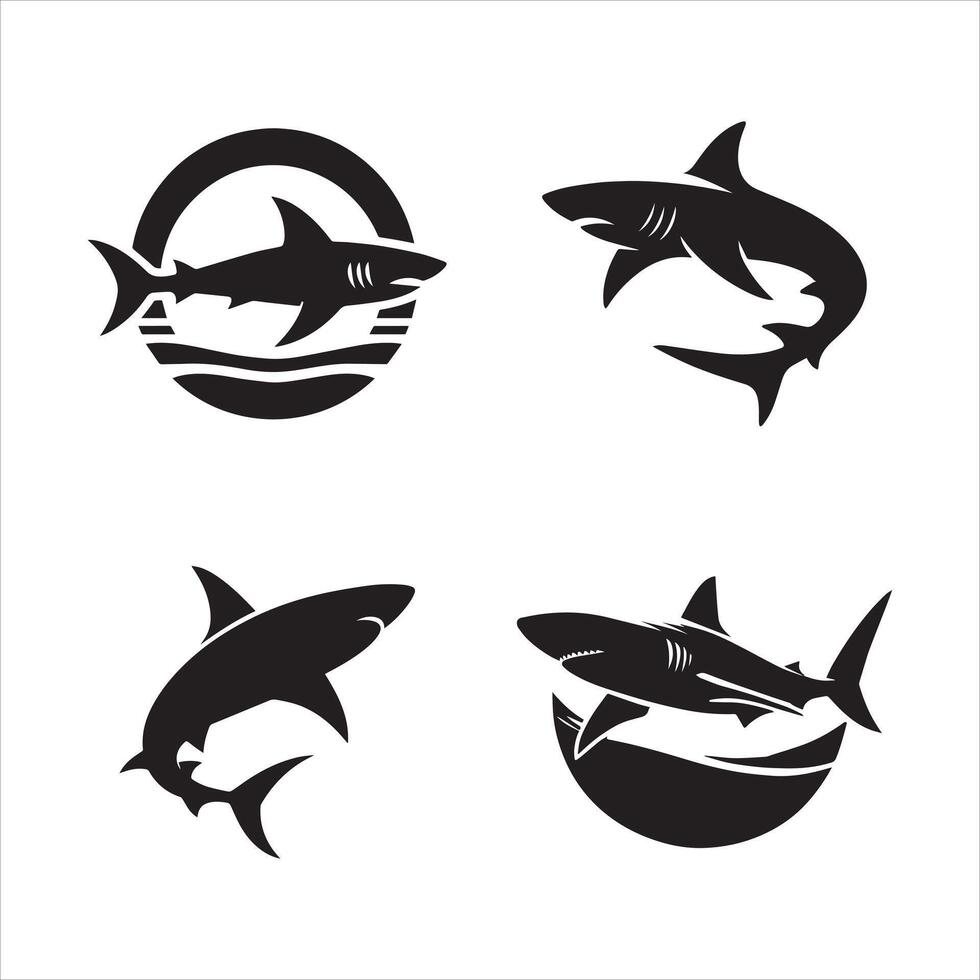 Editable Shark Silhouette Set in EPS Format vector