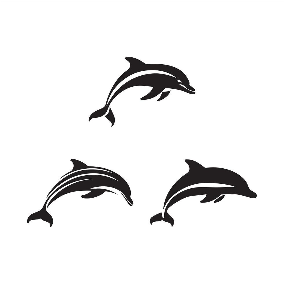 Black Dolphin Silhouettes on White Background vector