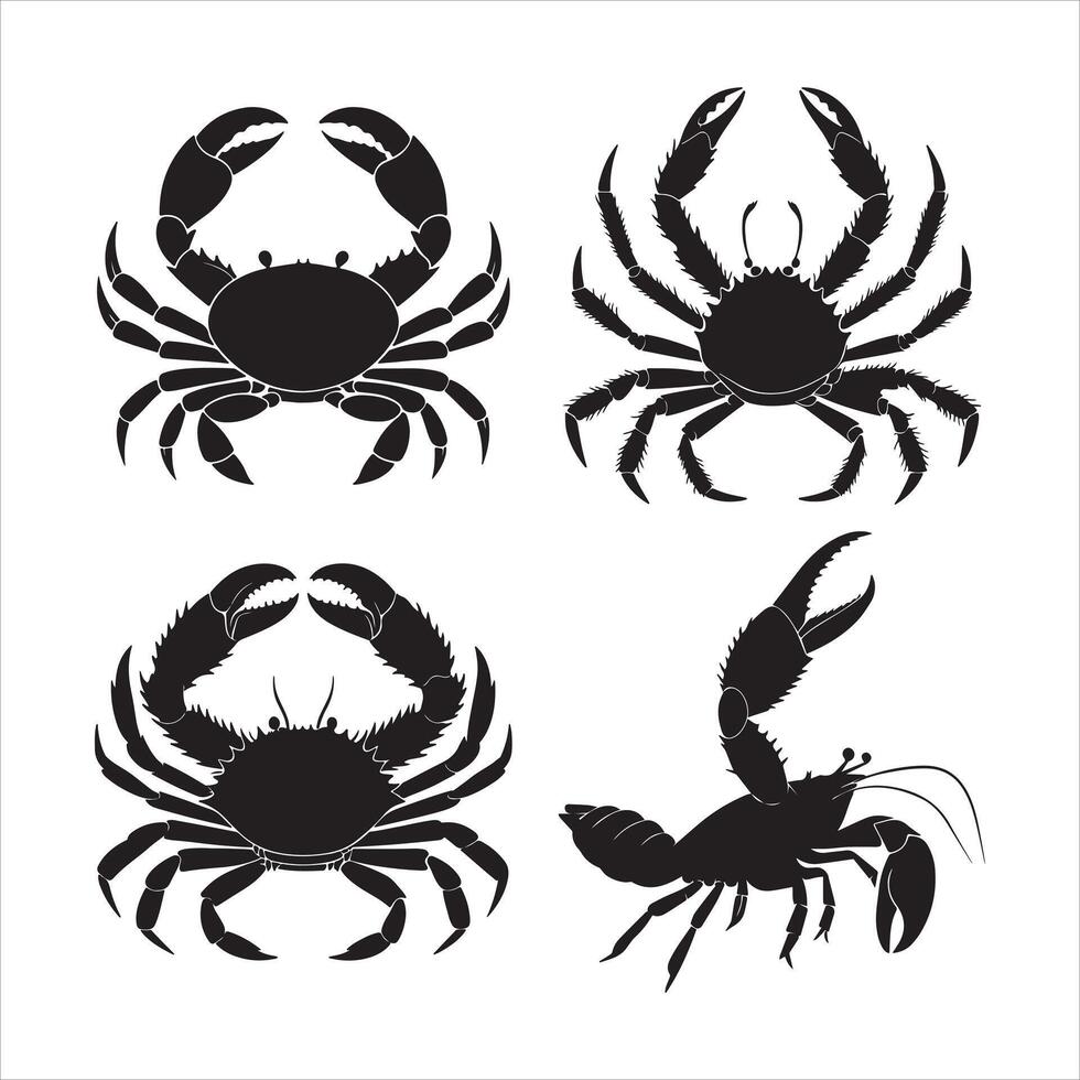 Black Crab Silhouettes on White Background vector