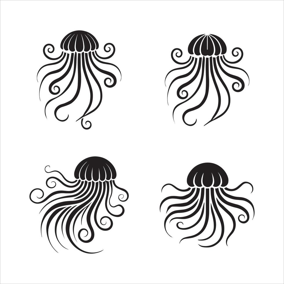 Editable Jellyfish Silhouette Set in EPS Format vector