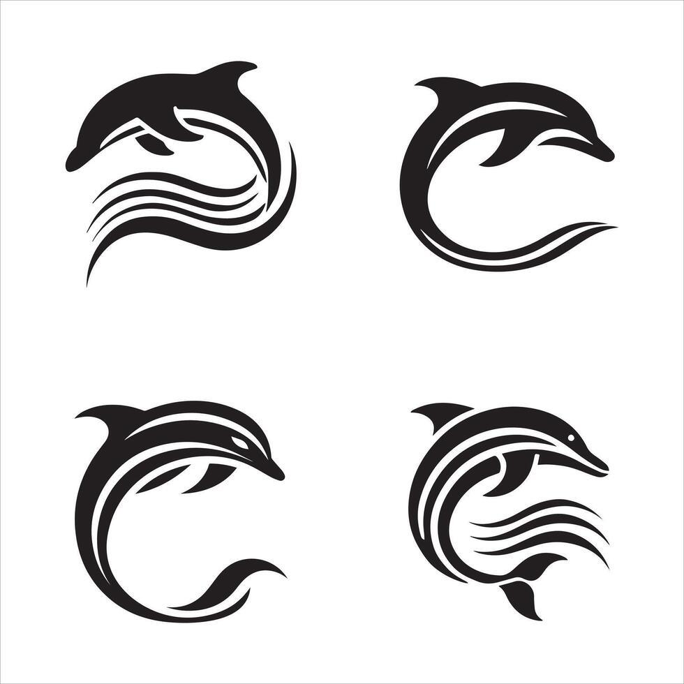 Editable Dolphin Silhouette Set in EPS Format vector